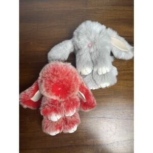 2 Bunny Rabbit Viral Super Soft Plush Stuffed Animals Frosted Red & Gray 6”